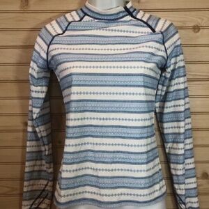 Cabana Life Blue Zip Collar Stripe Long Sleeve  Rash Guard Swim Shirt Women's XS